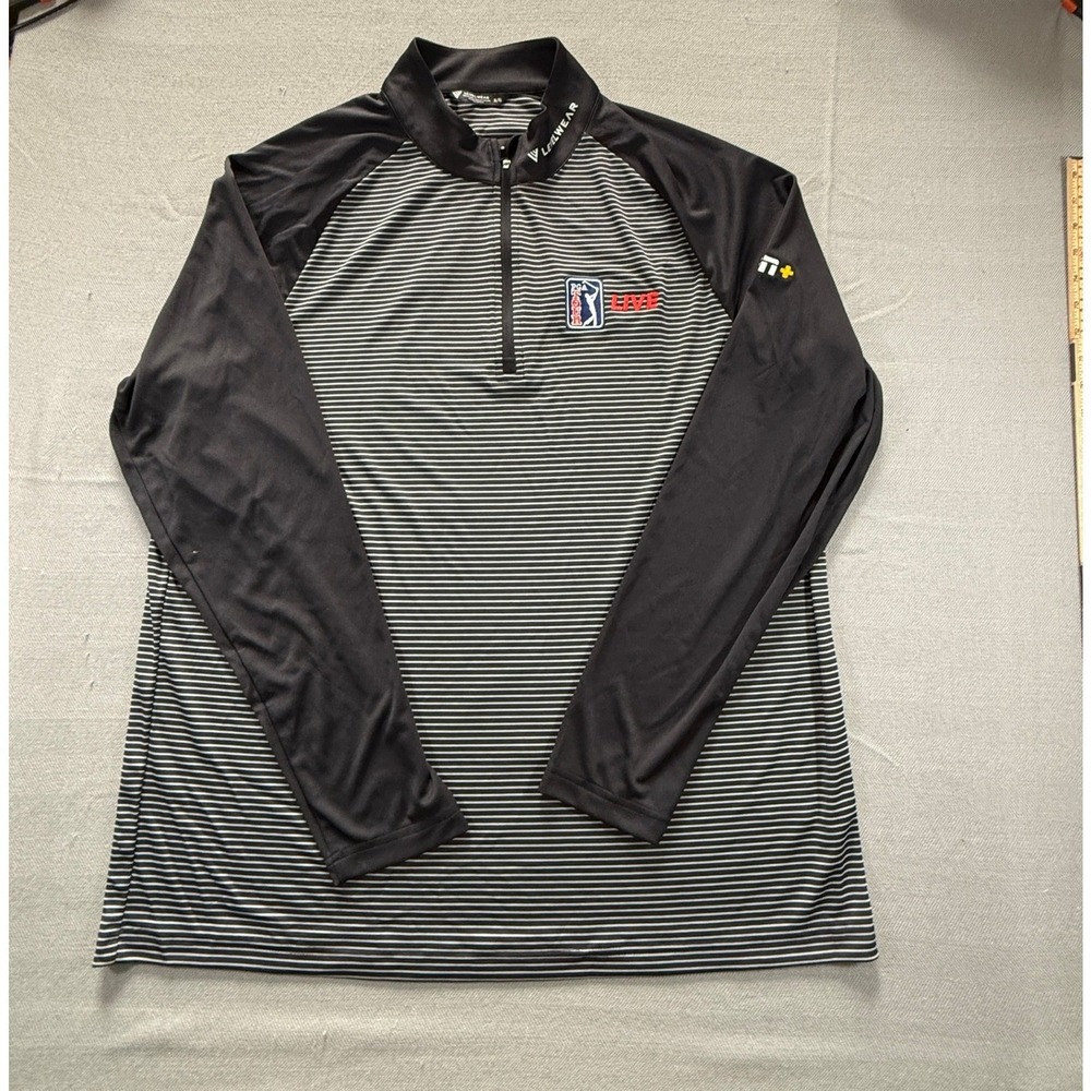 Levelwear PGA Tour Live ESPN Quarter Zip Pullover Men XL Black Striped Golf 1599